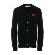 Comme des Garçons Play Svart Ull Hjärtkardigan Black, Herr