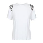 Alberta Ferretti Vit bomullst-shirt med applikationer på axlarna White...