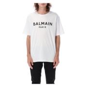 Balmain Logo T-shirt med rund hals och korta ärmar White, Herr