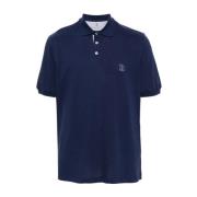 Brunello Cucinelli Navy Blue Logo Print T-shirts och Polos Blue, Herr