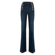 Elisabetta Franchi Palazzo Stil Högmidjade Jeans Blue, Dam