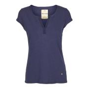 MOS Mosh Navy Linen Cotton T-Shirt Blue, Dam