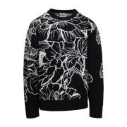 3.Paradis Blommig Stickad Crewneck Tröja Black, Herr