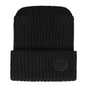 Moncler Räfflad ullmössa med logopatch Black, Herr