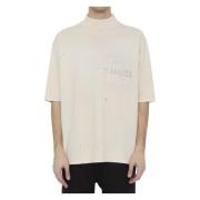 Maison Margiela Beige Högkrage T-shirt med Unik Kant Beige, Herr