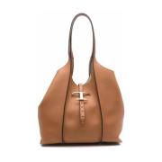 Tod's Brun läder T-Logo Tote väska Brown, Dam