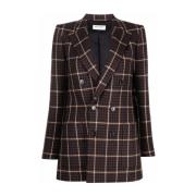 Saint Laurent Brun Houndstooth Dubbelknäppt Jacka Brown, Dam