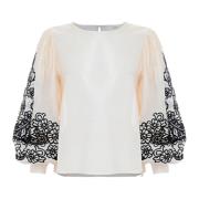 Kocca Elegant blus med blommig brodyr Beige, Dam