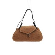 Amina Muaddi Shearling Handväska med Silver Hårdvara Brown, Dam