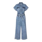 Lollys Laundry Denimblå Jumpsuit med Korta ärmar och Knappstängning Bl...