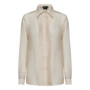 Tom Ford Beige Silkeskjortor med Plisserad Plastron Beige, Dam