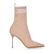 Balmain Rosa Ankelboots med Logo Jacquard Pink, Dam