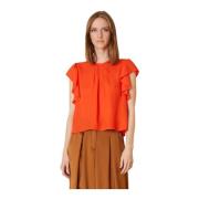 Manila Grace Blus med volanger Orange, Dam