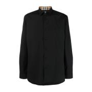 Burberry Svart Poplin Skjorta med Monogram-Mönster Black, Herr