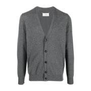 Maison Margiela Grå Cashmere Kortärmad Tröja med Knappar Gray, Herr