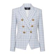 Balmain Gingham Tweed 6-Knapps Kavaj Blue, Dam