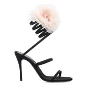 Magda Butrym Svarta Sidenorganza Blomma Häl Sandaler Black, Dam