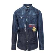 Dsquared2 Smiley Denim Skjorta för Män Blue, Herr