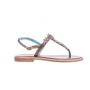 Paola Fiorenza Bronsfärgade och Blåa Strass Flip Flops Brown, Dam