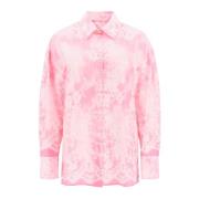 Msgm Oversized Skjorta med All-Over Print Pink, Dam