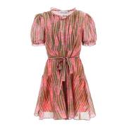 Saloni Tryckt Mini Skjortklänning med Puffärmar Pink, Dam