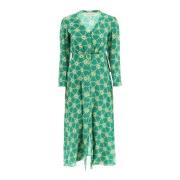 Saloni Silkesklänning med geometriskt mönster Green, Dam