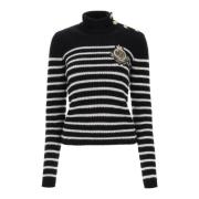 Balmain Randig tröja med logopatch Black, Dam