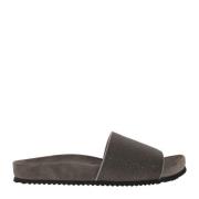 Brunello Cucinelli Dekorerade Lignit Tofflor Gray, Dam