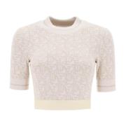 Palm Angels Monogram Lurex Stickad Crop Top Beige, Dam