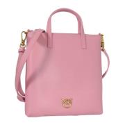 Pinko Mini Slät Läder Shopper med Love Birds Diamond Cut Platta Pink, ...