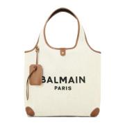 Balmain Canvas B Army Tote Bag Beige, Dam