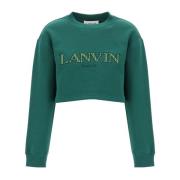 Lanvin Cropped Sweatshirt med broderad logopatch Green, Dam