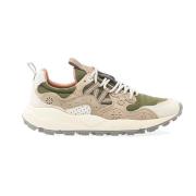 Flower Mountain Gröna Tyg och Beige Mocka Sneakers Multicolor, Dam