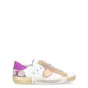 Philippe Model Paris X Vit Läder Sneaker med Beige Mocka och Fuchsia G...