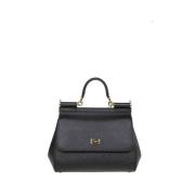 Dolce & Gabbana Liten Sicily-väska i Dauphine-kalvskinn Black, Dam