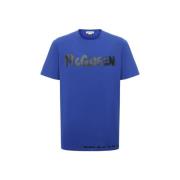 Alexander McQueen Blå Bomull T-Shirt med Logotryck Blue, Herr