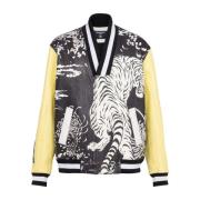 Balmain Läder varsity jacka med Tiger tryck Multicolor, Herr