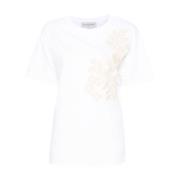 Ermanno Scervino Blommönstrad broderad T-shirt i vitt White, Dam