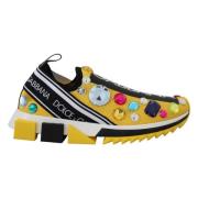 Dolce & Gabbana Yellow Sorrento Crystals Sneakers Shoes Yellow, Dam