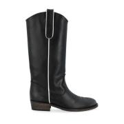 Via Roma 15 Svart läder cowboy boot med vit kant Black, Dam