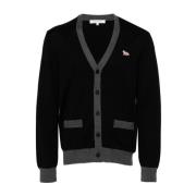 Maison Kitsuné Svart Ull Cardigan Baby Fox Logo Black, Herr