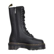 Dr. Martens Svarta Höga Läderstövlar Gula Sömmar Black, Dam