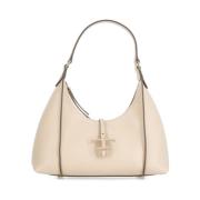 Tod's Beige Läder Axelväska Metallic Logo Beige, Dam