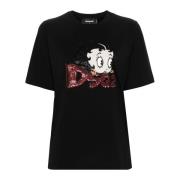 Dsquared2 Svart Tryckt T-shirt och Polo Black, Dam