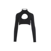 Courrèges Svart Cropped Tröja med Logobroderi Black, Dam