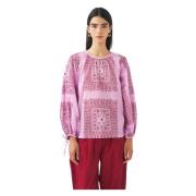 Antik Batik Bomull voile print blus Nalii Pink, Dam