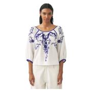 Antik Batik Broderad blus Victoria White, Dam