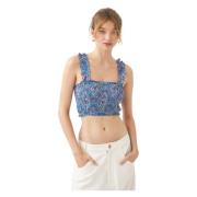 Antik Batik Smocked Cotton Voile Crop Top Blue, Dam