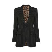 Dolce & Gabbana Pinstripe Peak Revers Ytterkläder Black, Dam