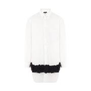 Comme des Garçons Oversized Vit Skjorta med Svart Fuskpälsinsats White...